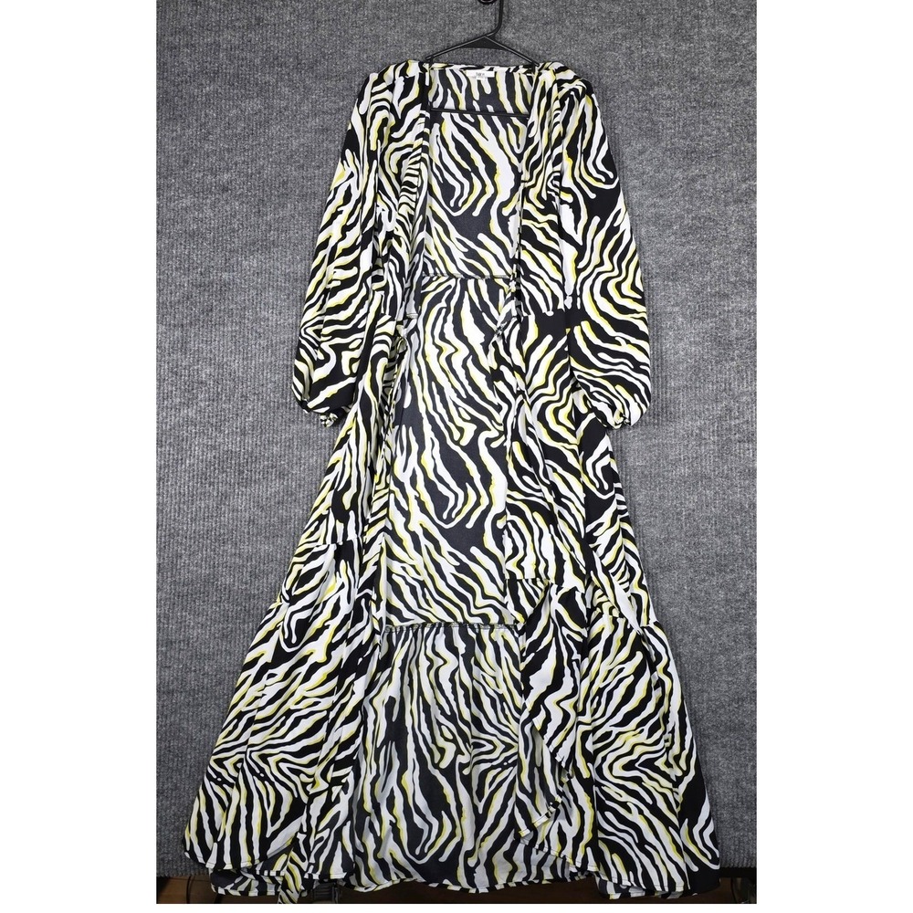 Bar III Zebra Print Wrap Dress Tie Waist Long Sleeve Midi‎ Size L